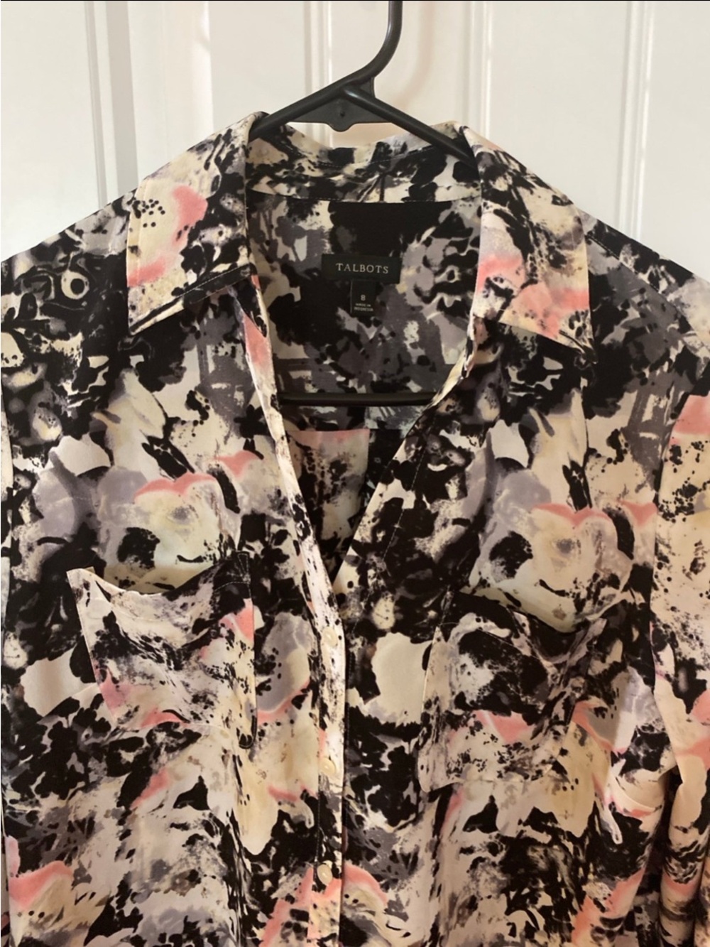 Talbots Men’s Black and Pink Abstract Print Shirt